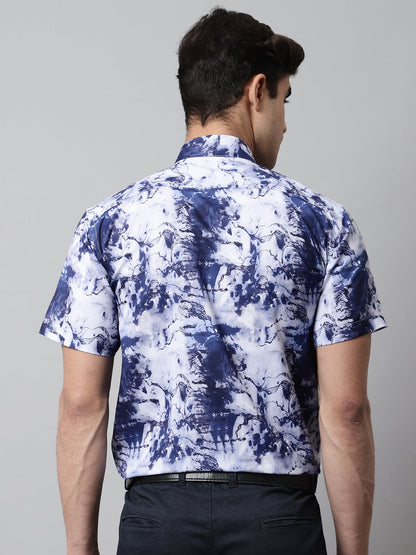 Jainish Men's Blue Classic Printed Formal Shirt