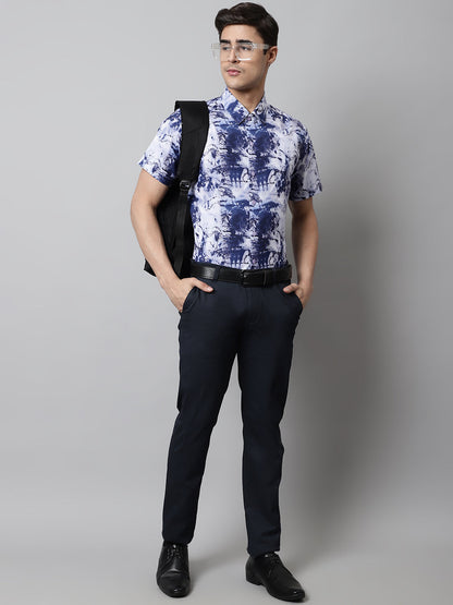 Jainish Men's Blue Classic Printed Formal Shirt