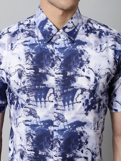 Jainish Men's Blue Classic Printed Formal Shirt