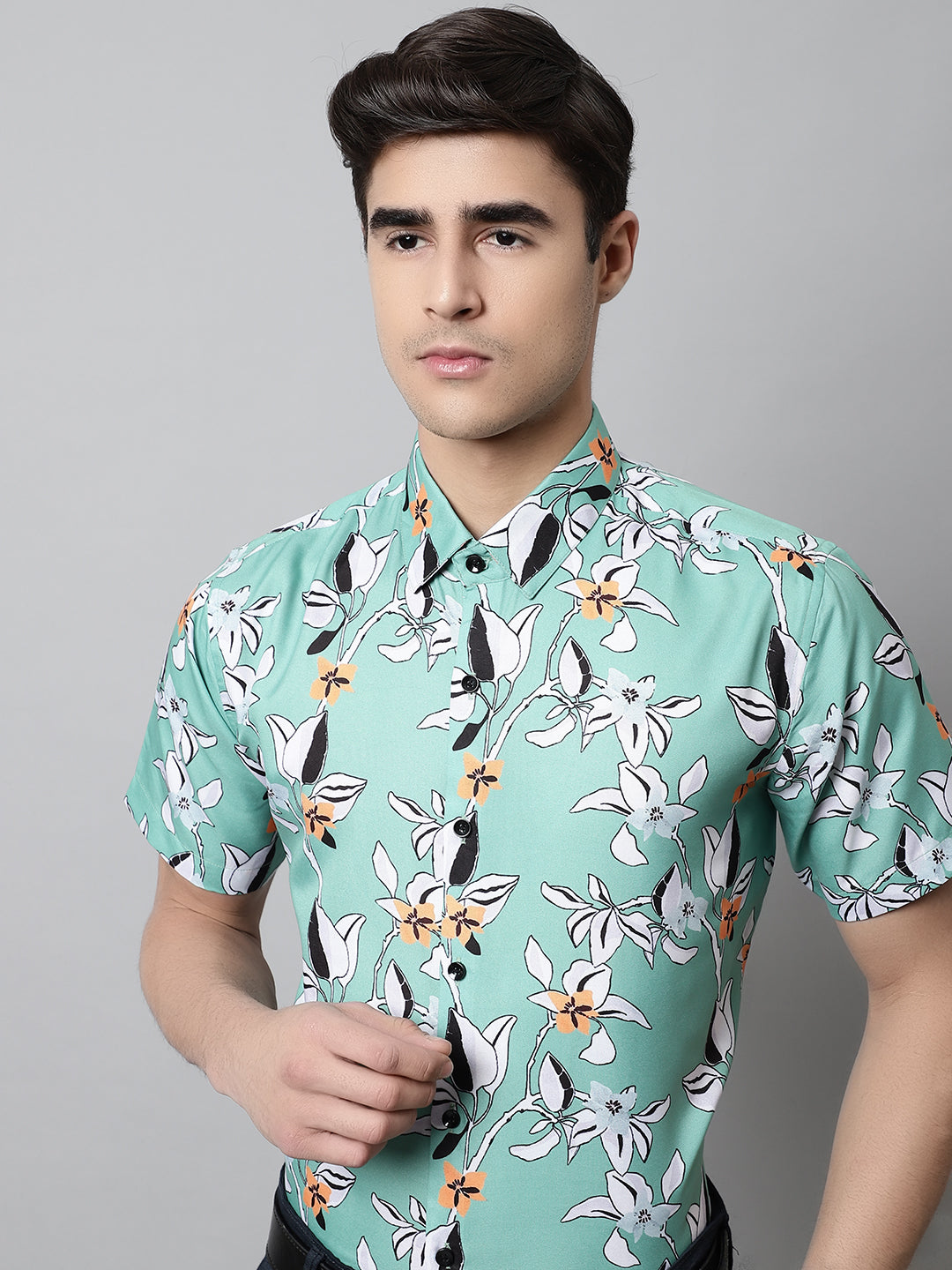 Jainish Men's Green Classic Printed Formal Shirt