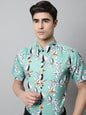 Jainish Men's Green Classic Printed Formal Shirt