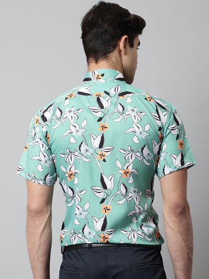 Jainish Men's Green Classic Printed Formal Shirt