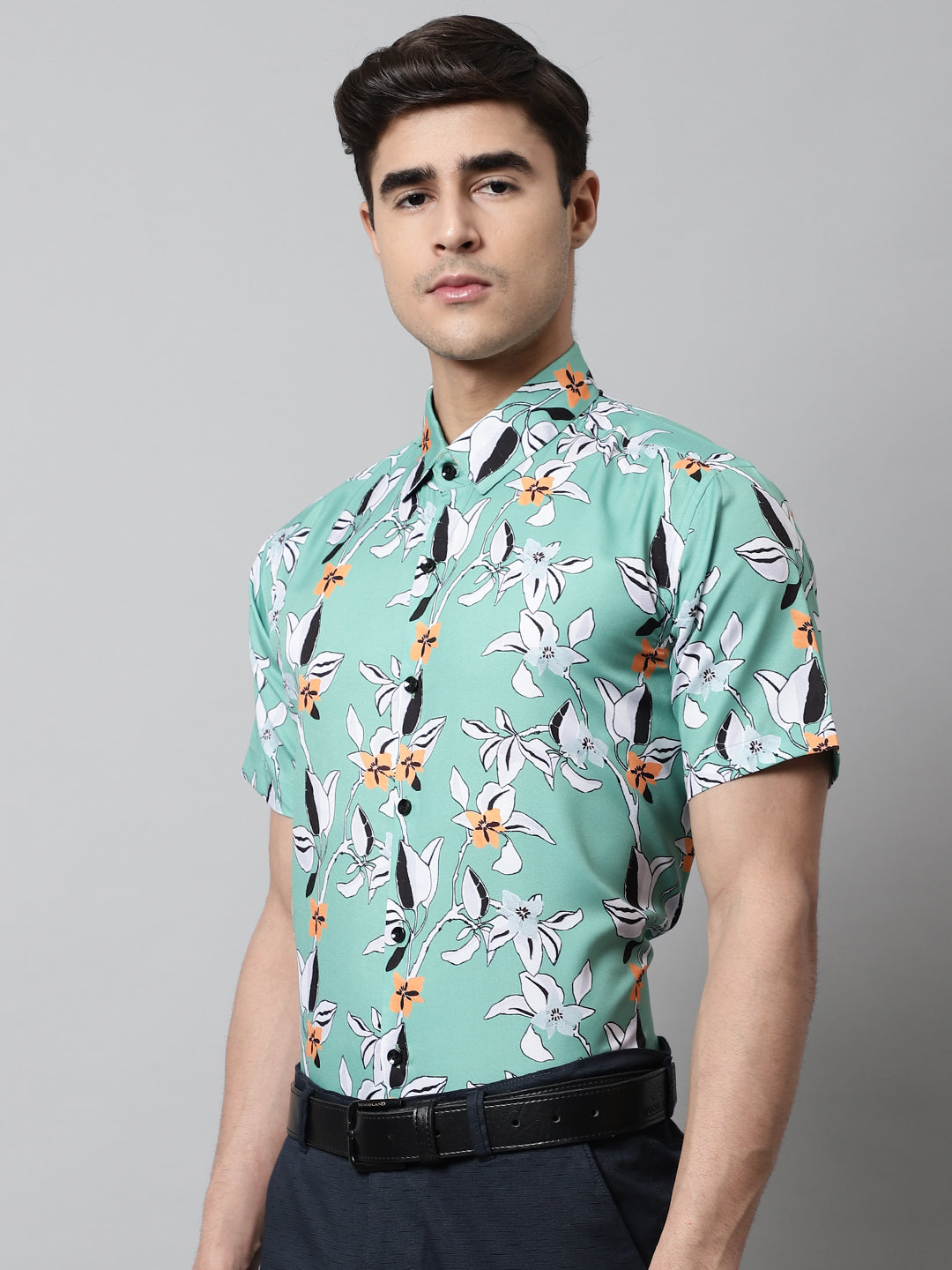 Jainish Men's Green Classic Printed Formal Shirt