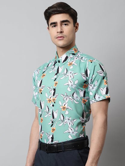 Jainish Men's Green Classic Printed Formal Shirt