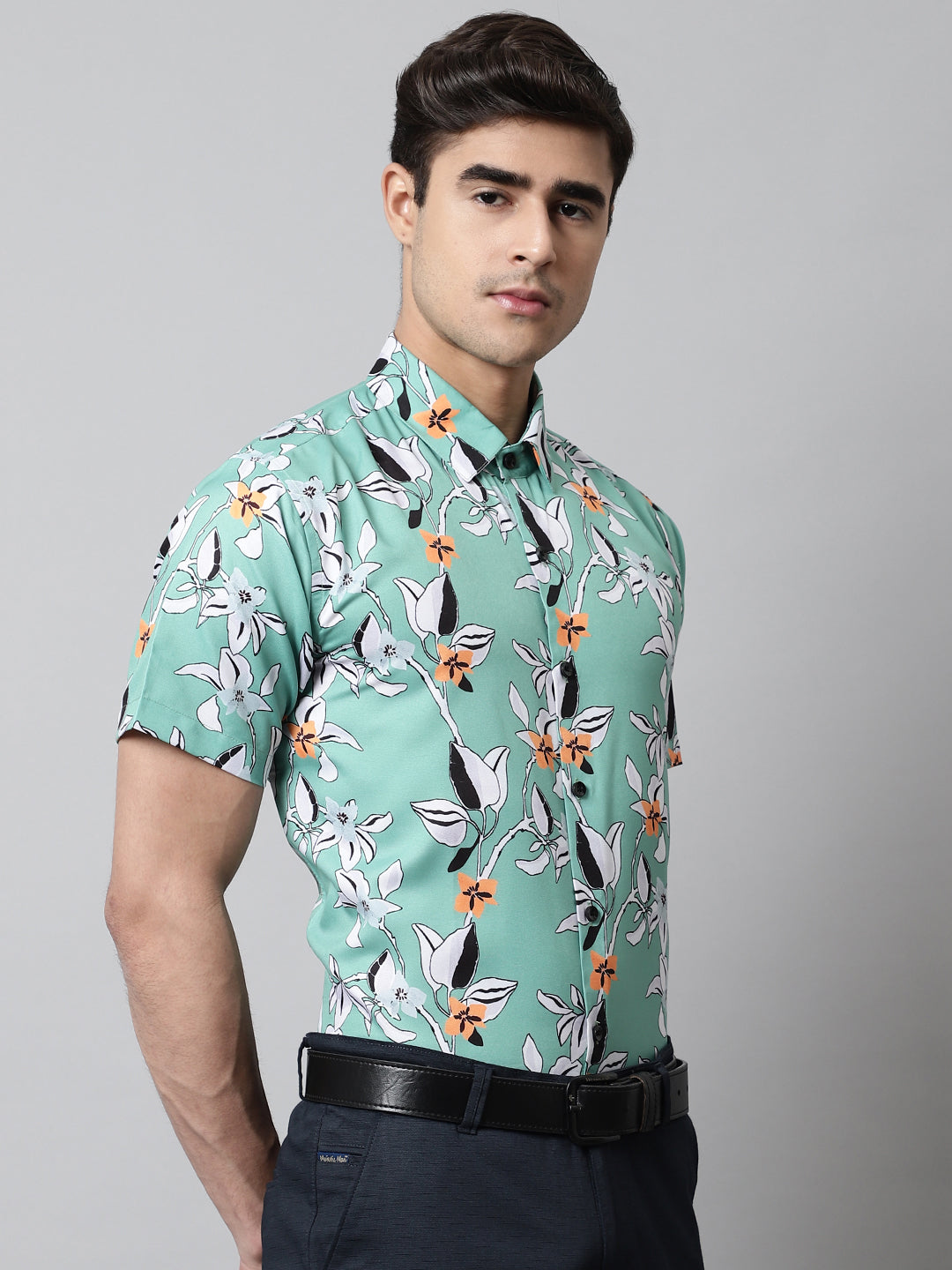 Jainish Men's Green Classic Printed Formal Shirt