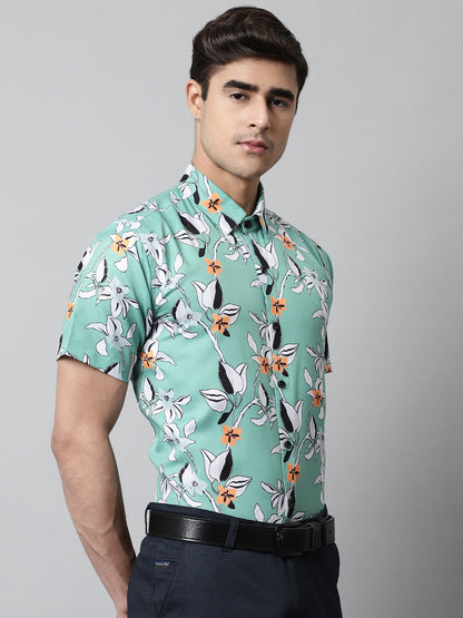 Jainish Men's Green Classic Printed Formal Shirt