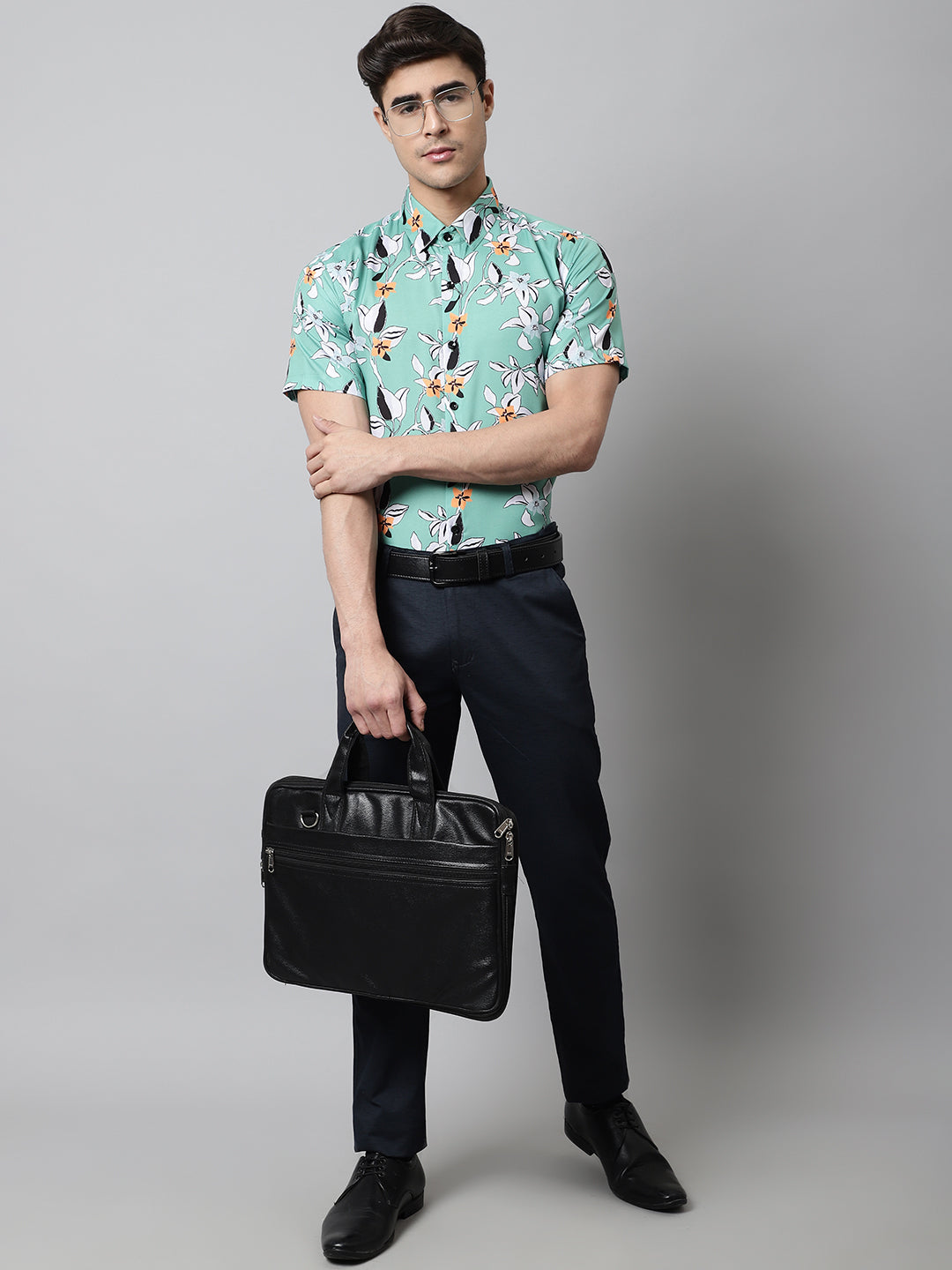 Jainish Men's Green Classic Printed Formal Shirt