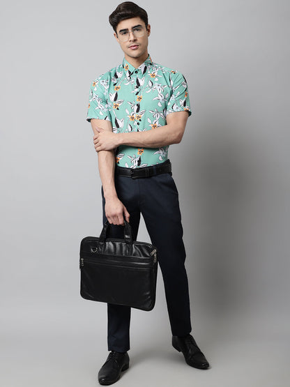 Jainish Men's Green Classic Printed Formal Shirt