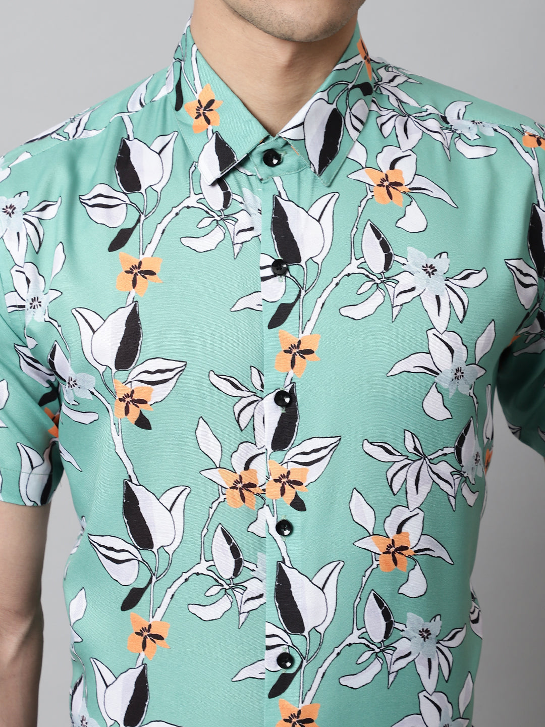 Jainish Men's Green Classic Printed Formal Shirt