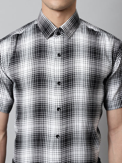 Jainish Men's Black Checks Regular Fit Cotton Formal Shirt