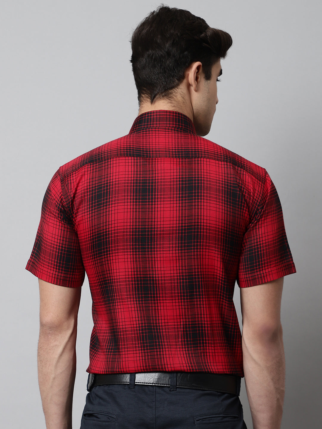 Jainish Men's Red Checks Regular Fit Cotton Formal Shirt