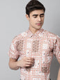 Jainish Men's Peach Classic Printed Formal Shirt - Peach