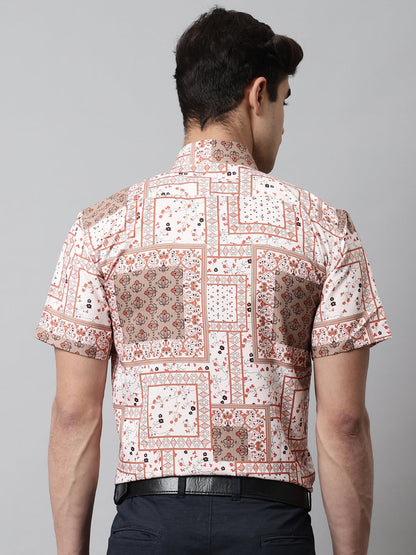 Jainish Men's Peach Classic Printed Formal Shirt - Peach
