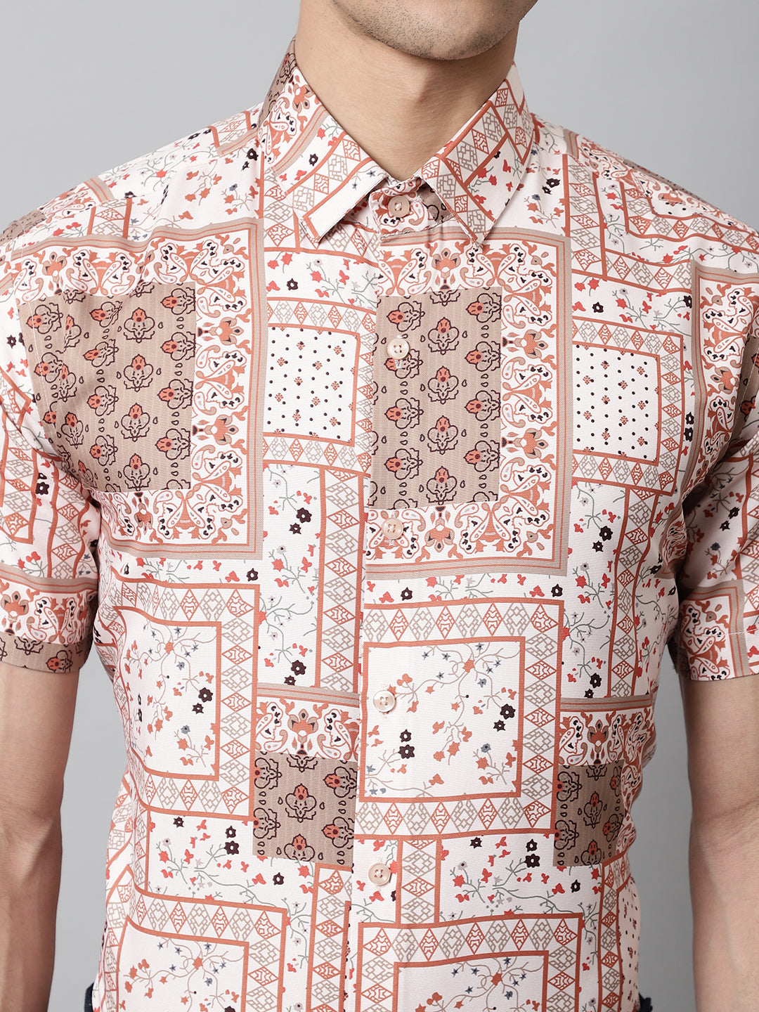Jainish Men's Peach Classic Printed Formal Shirt - Peach