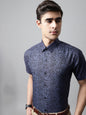Jainish Men's Navy Blue Classic Printed Formal Shirt