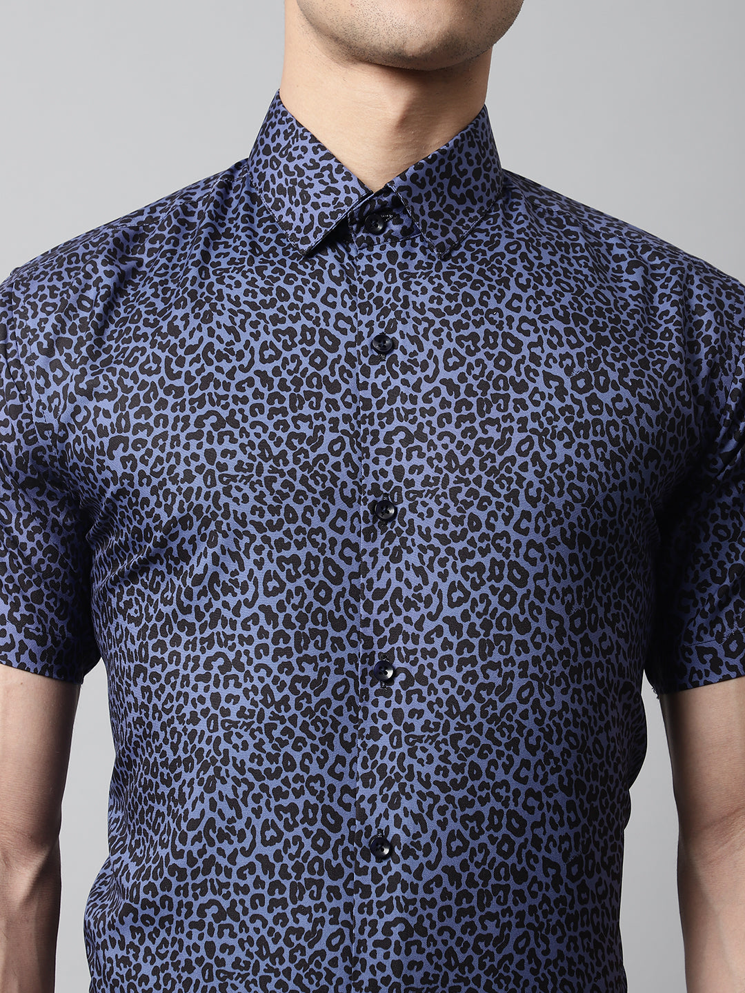 Jainish Men's Navy Blue Classic Printed Formal Shirt