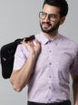 Jainish Men's Purple Woven Design Short Sleeves Formal Shirt