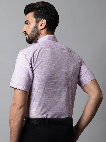 Jainish Men's Purple Woven Design Short Sleeves Formal Shirt