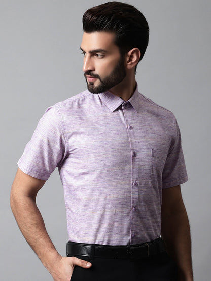 Jainish Men's Purple Woven Design Short Sleeves Formal Shirt