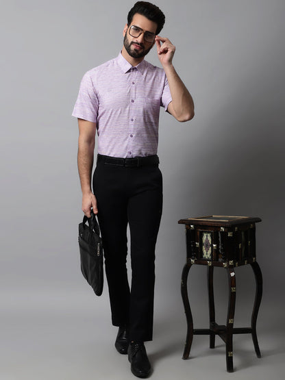 Jainish Men's Purple Woven Design Short Sleeves Formal Shirt