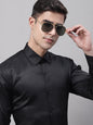 Jainish Men's Black Dobby Textured Formal Shirt
