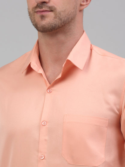 Jainish Men's Orange Dobby Textured Formal Shirt