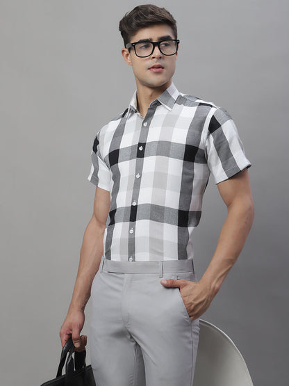 Jainish Men's Pure Cotton Checked Formal Shirts - Black