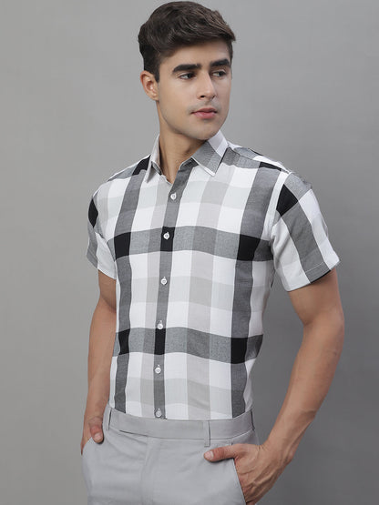 Jainish Men's Pure Cotton Checked Formal Shirts - Black
