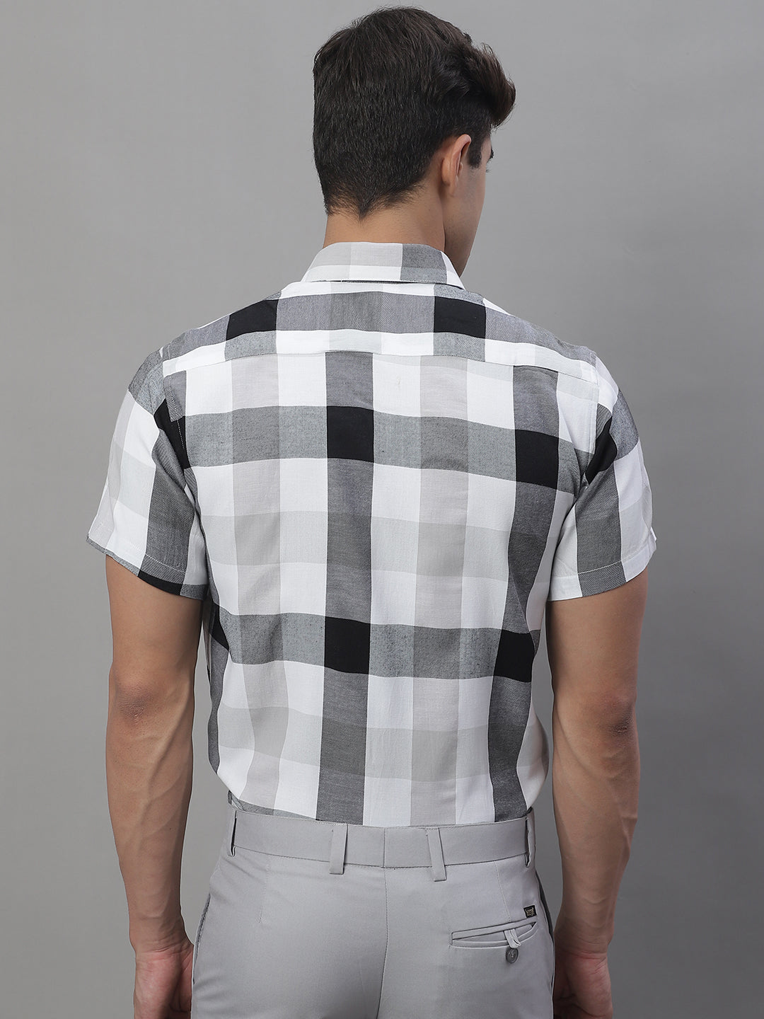 Jainish Men's Pure Cotton Checked Formal Shirts - Black