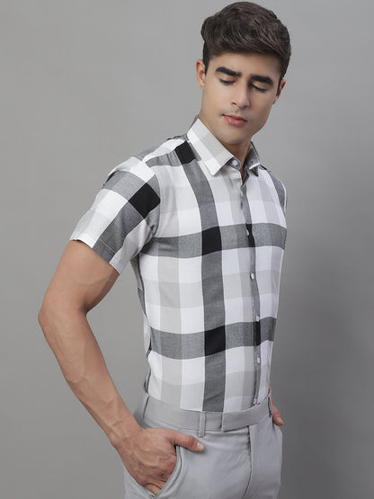 Jainish Men's Pure Cotton Checked Formal Shirts - Black