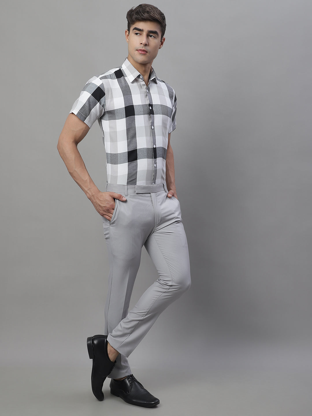 Jainish Men's Pure Cotton Checked Formal Shirts - Black