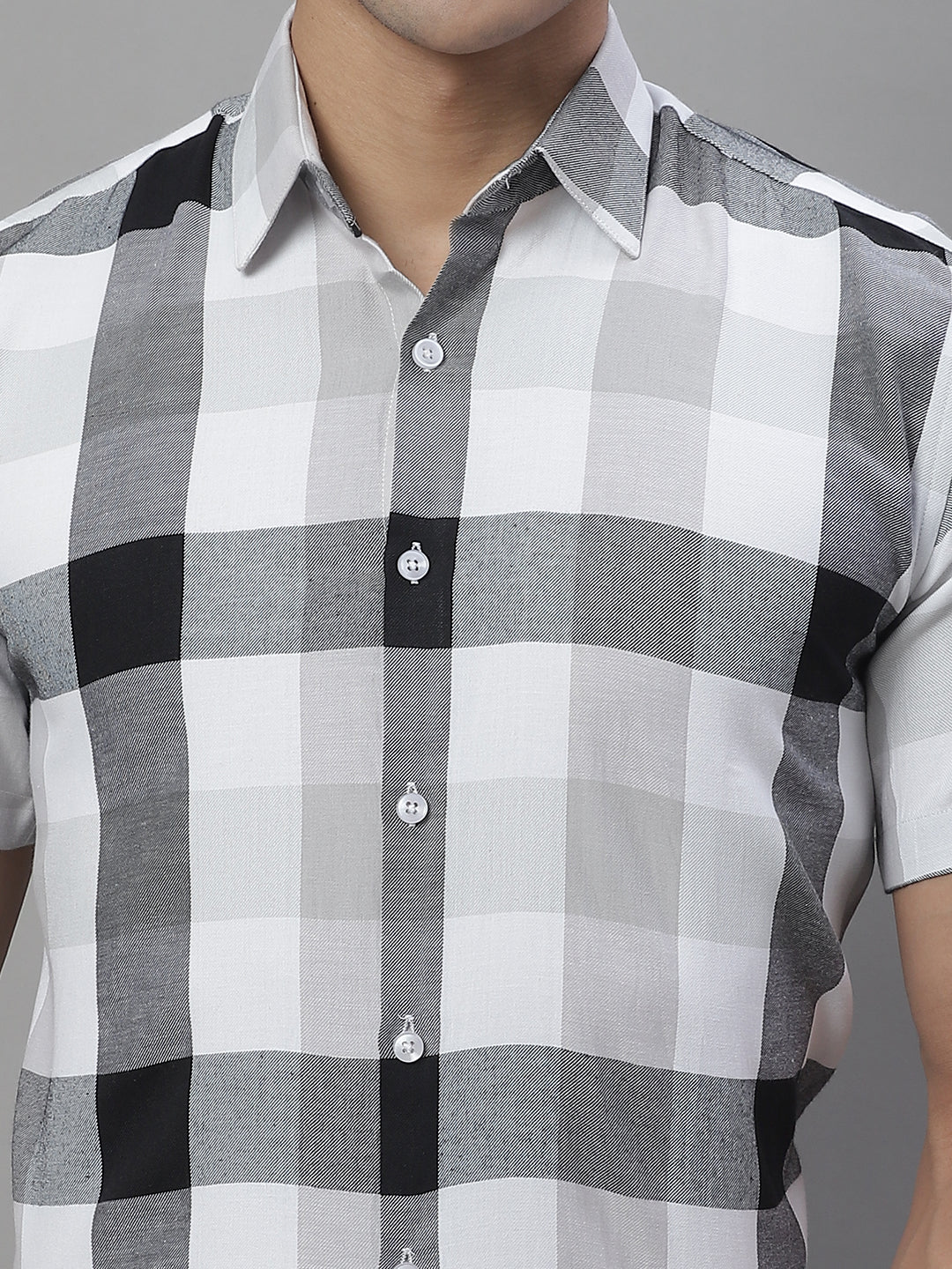 Jainish Men's Pure Cotton Checked Formal Shirts - Black