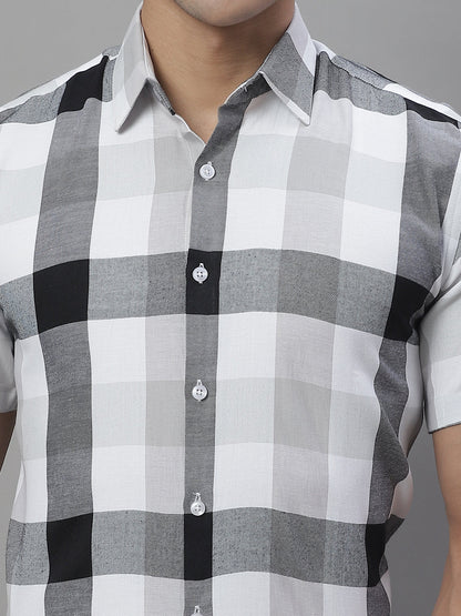 Jainish Men's Pure Cotton Checked Formal Shirts - Black