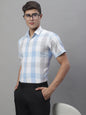 Jainish Men's Pure Cotton Checked Formal Shirts - Blue