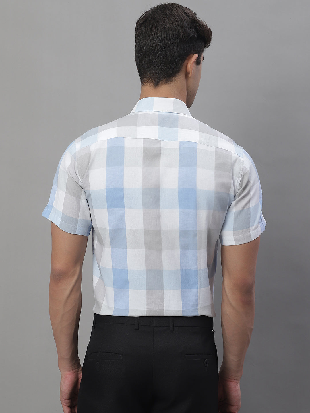 Jainish Men's Pure Cotton Checked Formal Shirts - Blue