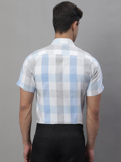 Jainish Men's Pure Cotton Checked Formal Shirts - Blue