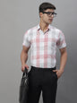 Jainish Men's Pure Cotton Checked Formal Shirts - Pink