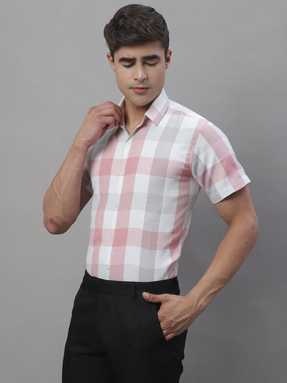 Jainish Men's Pure Cotton Checked Formal Shirts - Pink