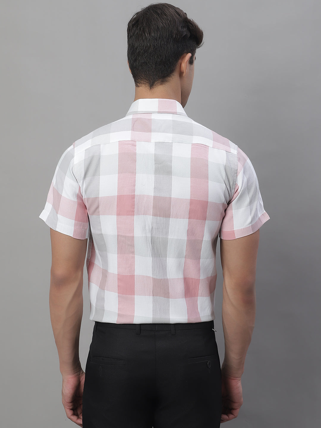 Jainish Men's Pure Cotton Checked Formal Shirts - Pink