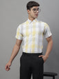 Jainish Men's Pure Cotton Checked Formal Shirts - Yellow