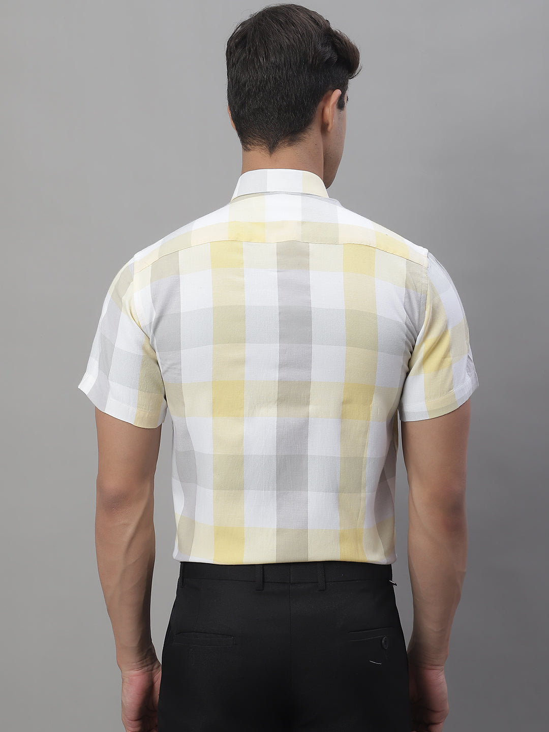 Jainish Men's Pure Cotton Checked Formal Shirts - Yellow