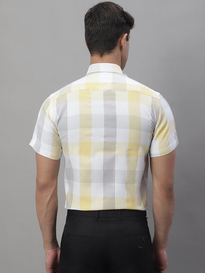 Jainish Men's Pure Cotton Checked Formal Shirts - Yellow