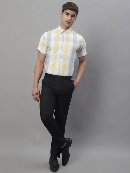 Jainish Men's Pure Cotton Checked Formal Shirts - Yellow