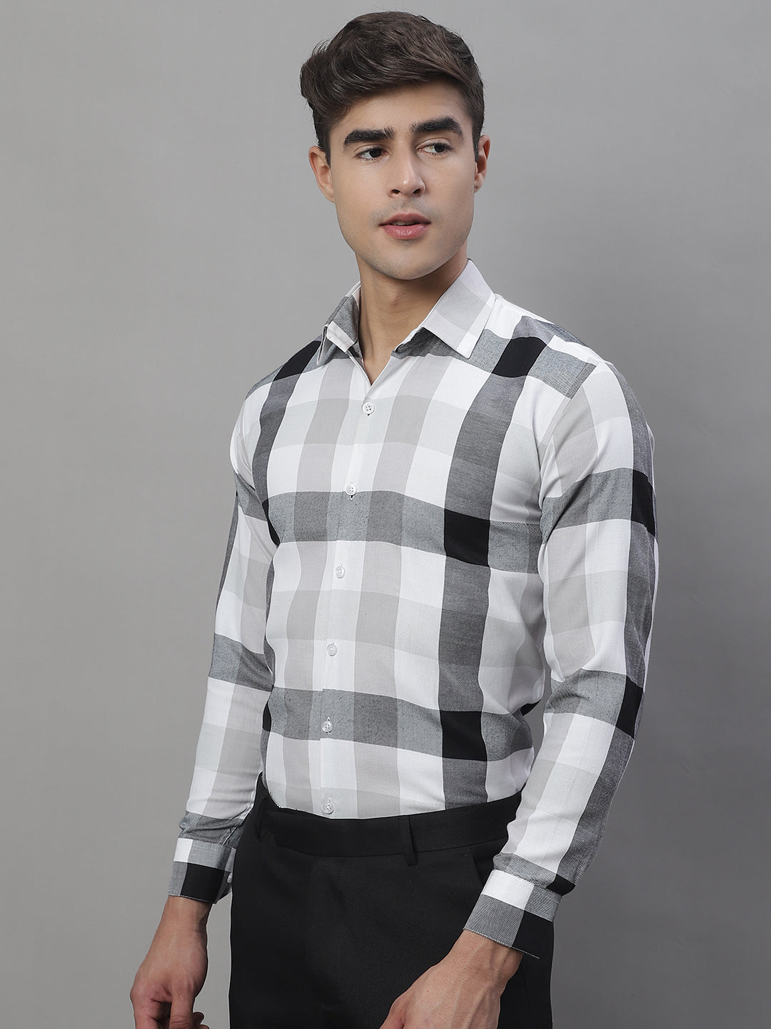 Jainish Men's Pure Cotton Checked Formal Shirts - Black