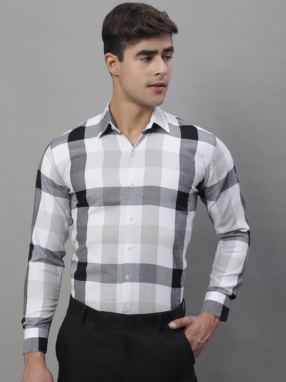Jainish Men's Pure Cotton Checked Formal Shirts - Black