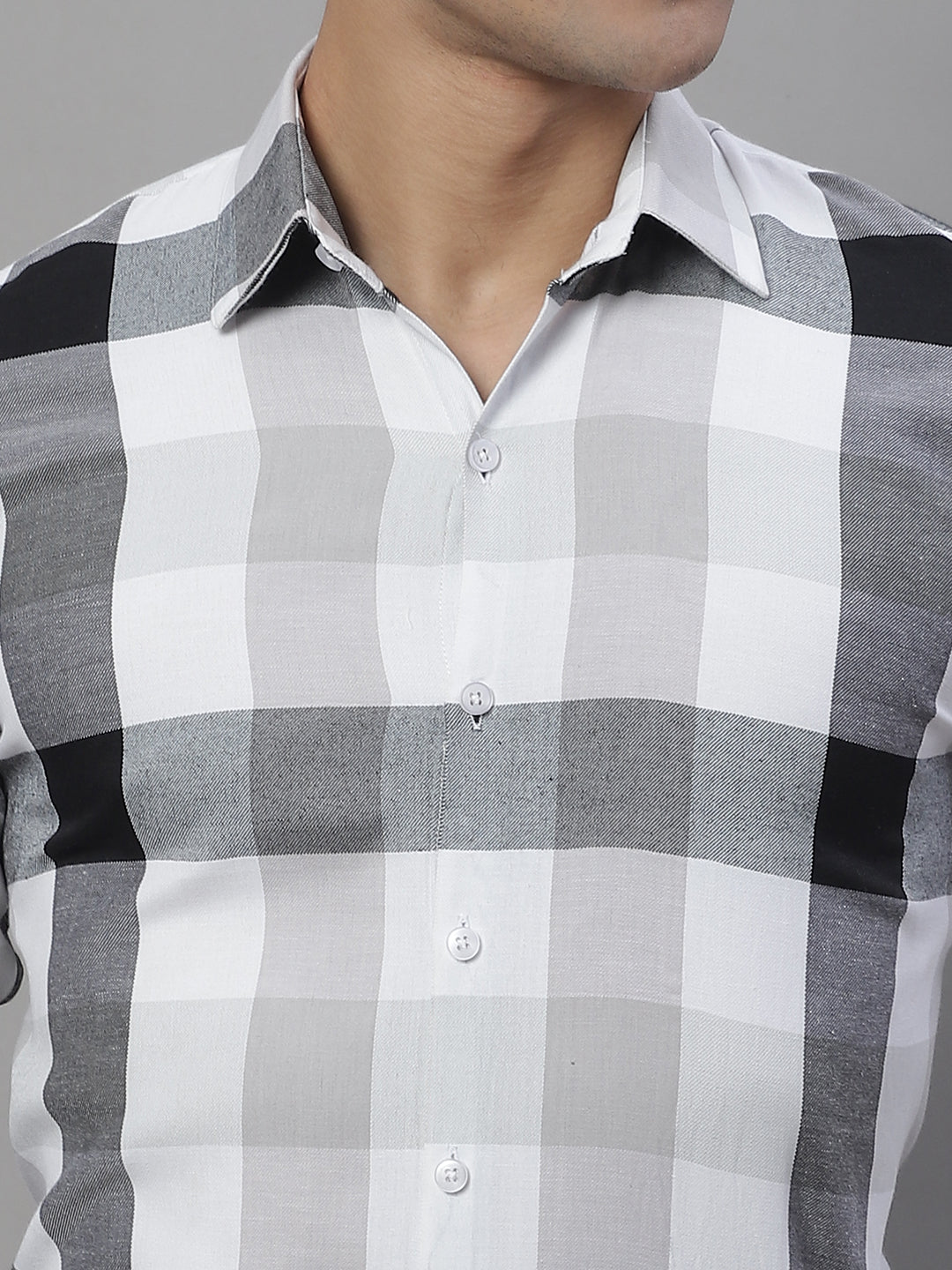 Jainish Men's Pure Cotton Checked Formal Shirts - Black