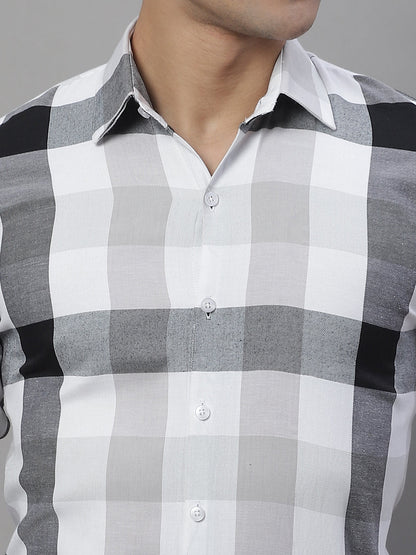 Jainish Men's Pure Cotton Checked Formal Shirts - Black