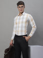 Jainish Men's Pure Cotton Checked Formal Shirts - Cream