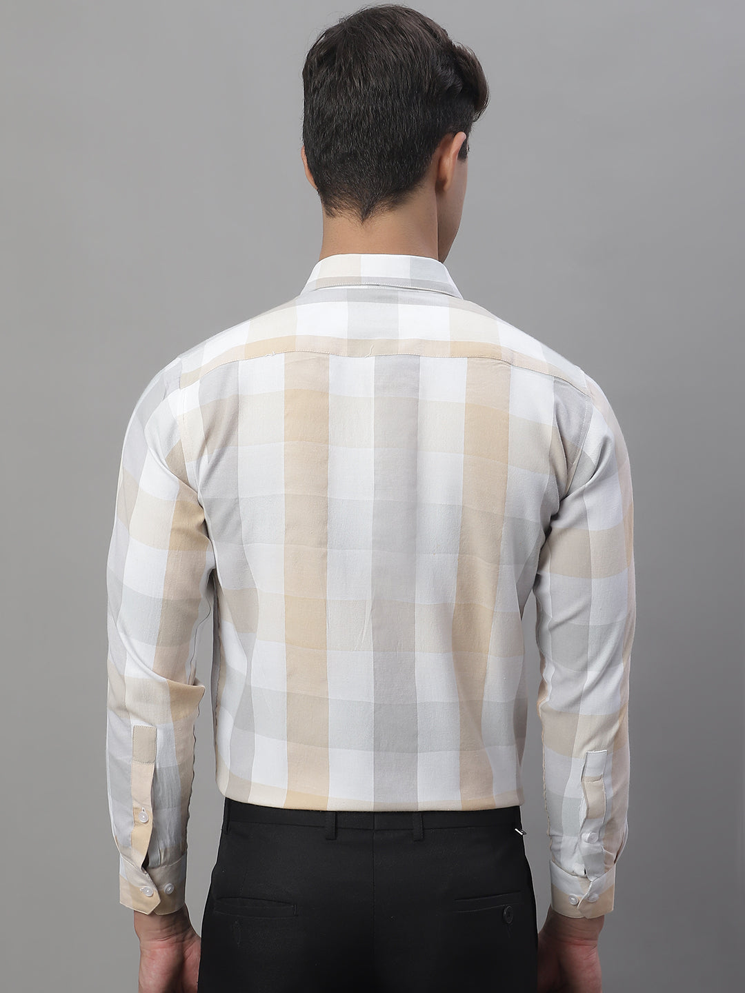 Jainish Men's Pure Cotton Checked Formal Shirts - Cream