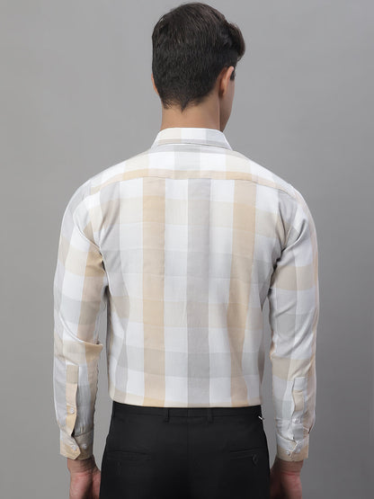 Jainish Men's Pure Cotton Checked Formal Shirts - Cream